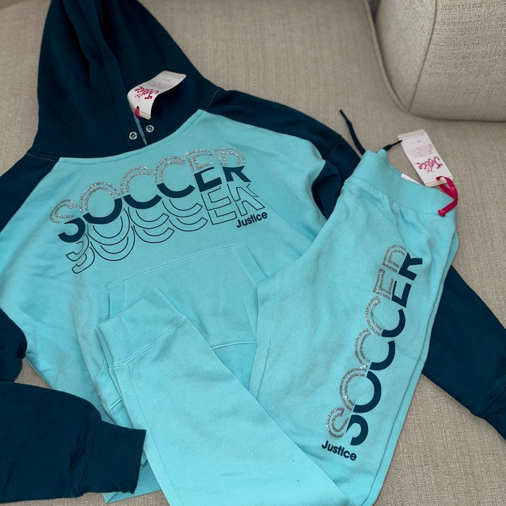 Justice Blue and Teal Soccer Hoodie and Joggers